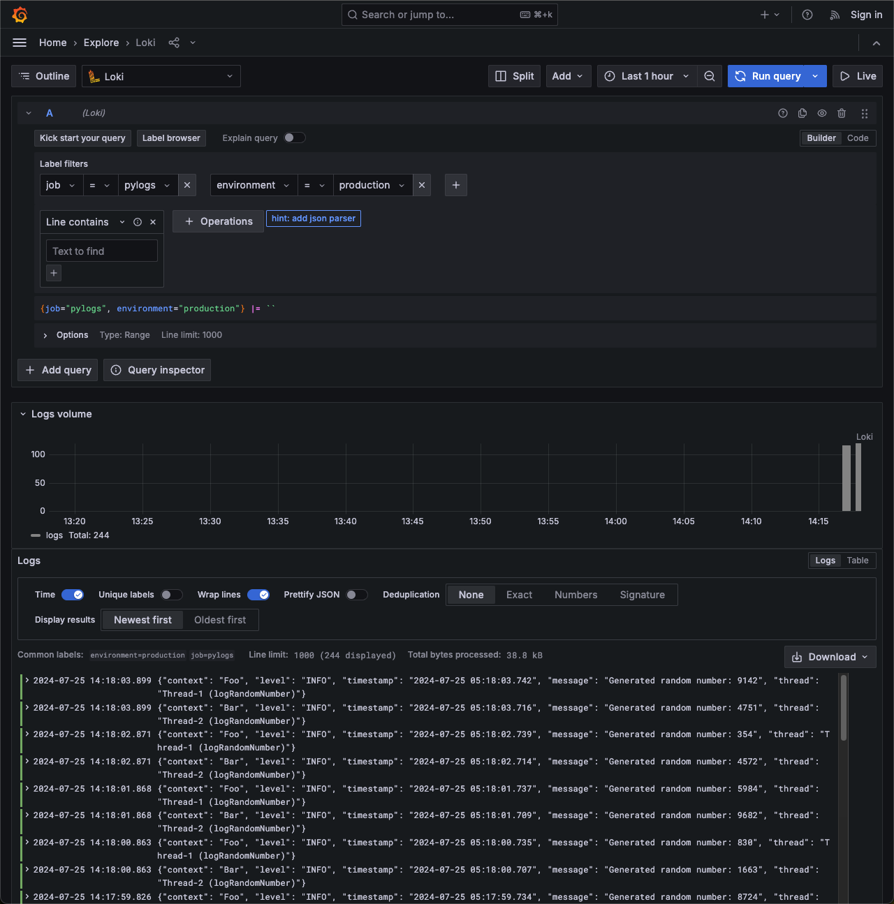Grafana Explore view